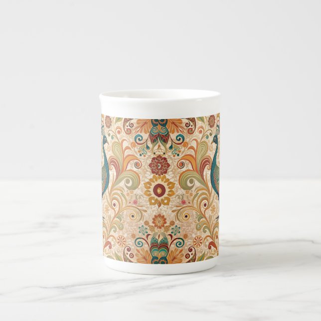 Peacock Art Morris Style Prozellantasse (Vorderseite)