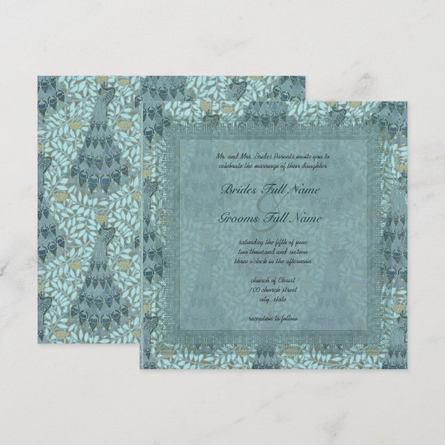 Peacock Art Nouveau Mariage Invitations (Devant / Derrière)