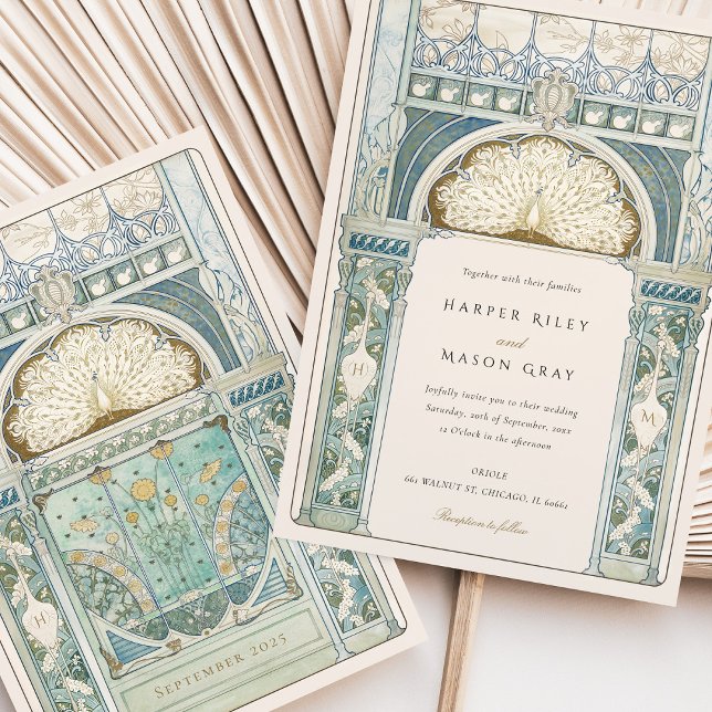 Peacock Art Nouveau Wedding Einladung (Von Creator hochgeladen)