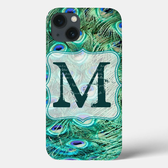 Peacock Bird Feather Aquamarin Turqu Monogram IPAD Case-Mate iPhone Hülle (Rückseite)