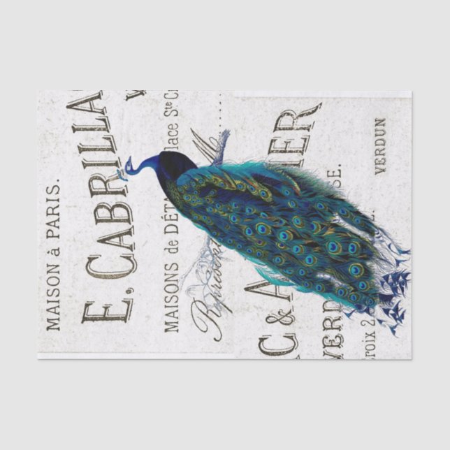 Peacock Bird Französisches Skript Ephemera Decoupa Seidenpapier (Vorderseite)