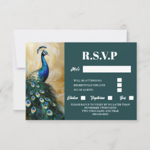 Peacock bird luxuriöse 3D dunkle aquamarine Smaral RSVP Karte