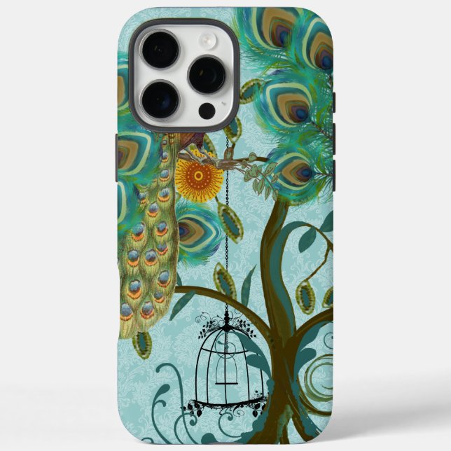 Peacock Birdcage Damask iPhone 16 Pro Max Hülle (Rückseite)