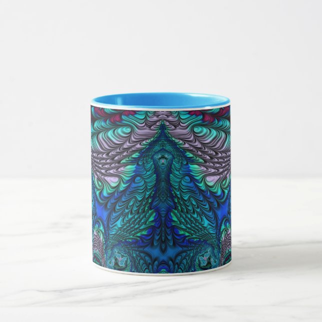 PEACOCK Blau grün Fraktal ~ Tasse (Zentrum)