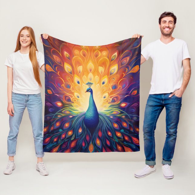 Peacock - Blau-grüne, rosa, orange Gelbe Federn Fleecedecke (Beispiel)