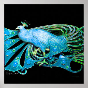 PEACOCK, blaue Turquase, grün schwarz Poster
