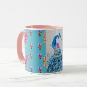 Peacock bleu aquarelle peinture Aqua Rose Mug