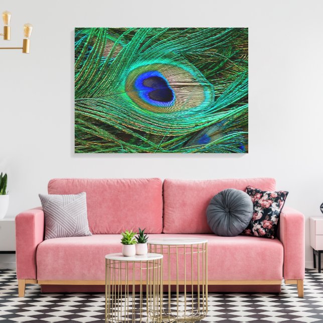 Peacock bleu Indien Plumes toile étirée Imprimer (Insitu(Salon))