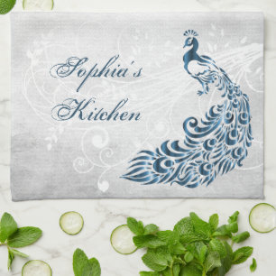 Peacock bleu Serviette de cuisine personnalisée