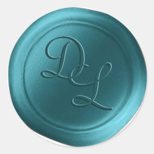 Peacock Blue 2 Lettre Monogramme Stickers cire