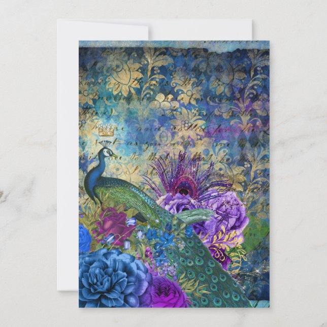 Peacock Blue Abstrakt Gold Wedding Einladung (Rückseite)