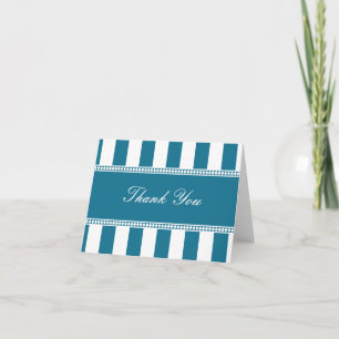 Peacock Blue and White Cafe Stripes Merci Note