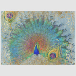 Peacock Blue Aquamarin Gold Rokoko Scroll Feathers Seidenpapier