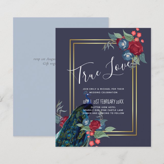 Peacock Blue Burgundy Winter Hochzeit im Herbst (Vorne/Hinten)