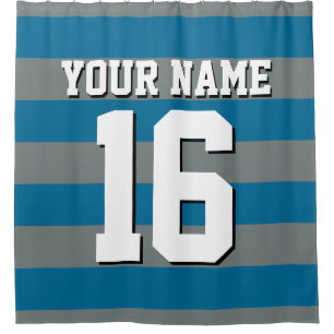 Peacock Blue Charcoal Sports Jersey Preppy Strip Duschvorhang