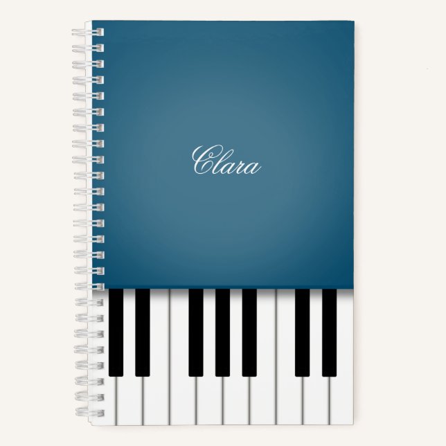 Peacock Blue Elegante Piano Custom-Tastatur Notizbuch (Vorderseite)