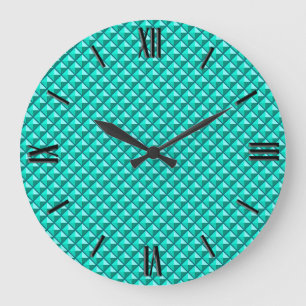 Peacock blue, enamel look, studded grid große wanduhr