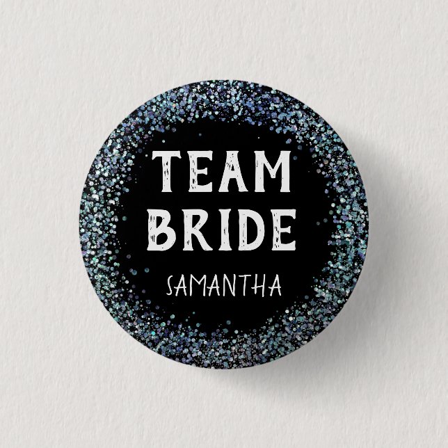 Peacock Blue Glitzer Team Bridge Name Black Button (Vorderseite)