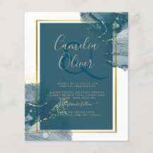 Peacock Blue Gold Alkohol INK Chic Wedite Einladun