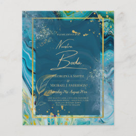 Peacock Blue Gold INK Abstrakt Wedding Flyer