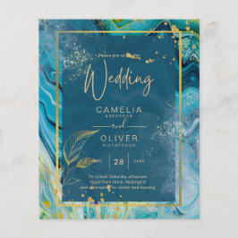 Peacock Blue Gold INK Abstrakt Wedding Flyer