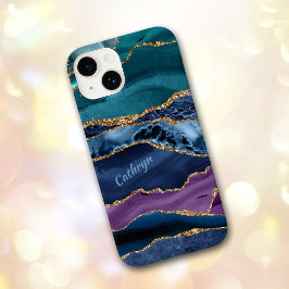 Peacock Blue Gold Lacke Abstrakt Case-Mate iPhone 14 Hülle