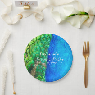 Peacock Blue Green Feather Texture Summer Vibes Pappteller