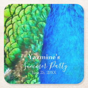 Peacock Blue Green Feather Texture Summer Vibes Rechteckiger Pappuntersetzer