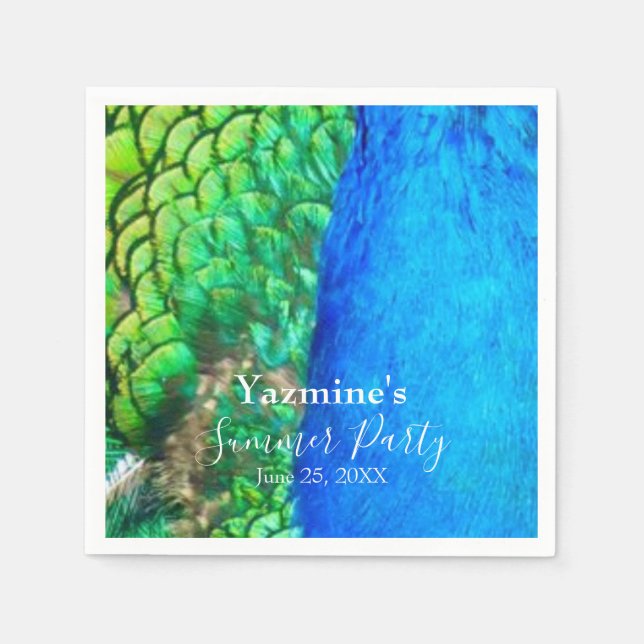 Peacock Blue Green Feather Texture Summer Vibes Serviette (Vorderseite)
