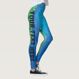 Peacock Blue Green Fether Art Custom Text hinzufüg Leggings