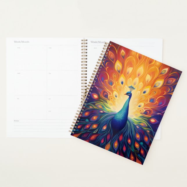 Peacock - Blue Green Rose Orange Jaune Plumes (Devant avec enveloppe)