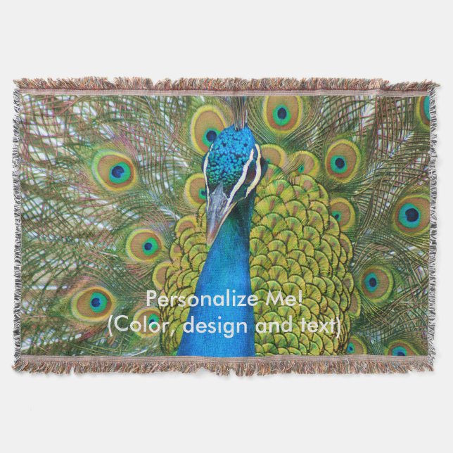Peacock Blue Head mit bunten Schwanz Feathers Decke (Vorderseite)