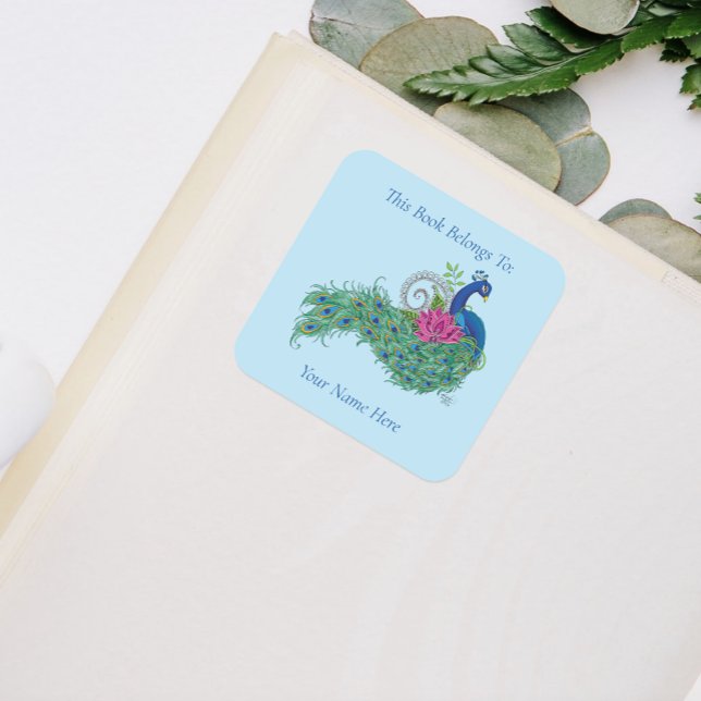 Peacock Blue Lotus Blume Henna Buchzeichen Quadratischer Aufkleber (Von Creator hochgeladen)