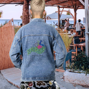 Peacock Blue Lotus Blume Henna Jeansjacke