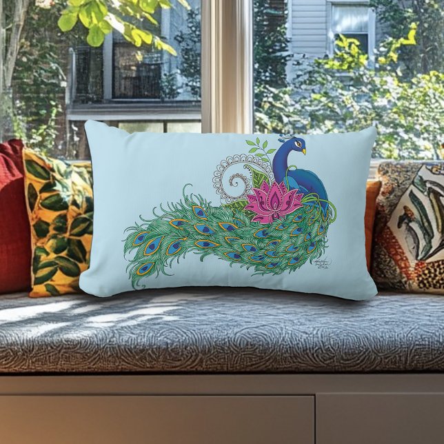 Peacock Blue Lotus Blume Henna Lendenkissen (Von Creator hochgeladen)