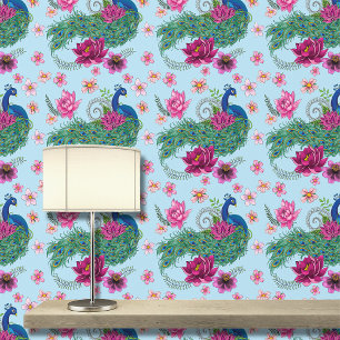 Peacock Blue Lotus Blume Henna Tapete