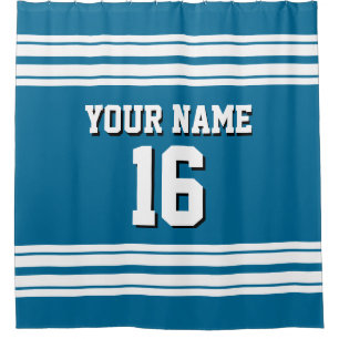 Peacock Blue mit White Stripes Sports Jersey Duschvorhang