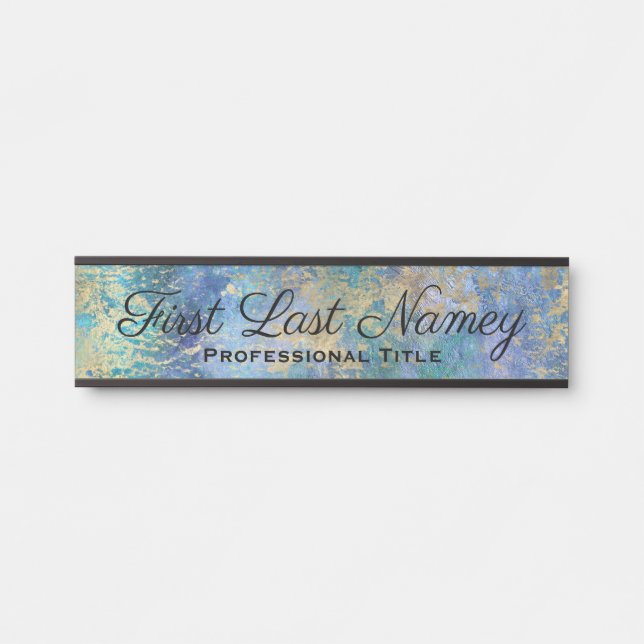 Peacock Blue Office Door Sign Elegantes Namenschil Türschild (Vorderseite )