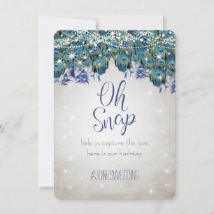 Peacock Blue Silver OH Snap Mariage Hashtag Cartes