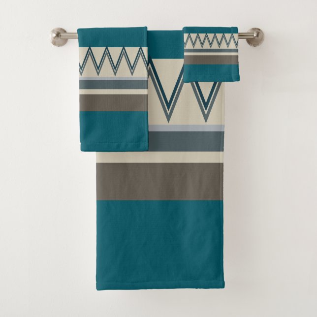 Peacock Blue und Grau Streifen Badhandtuch Set (Insitu)