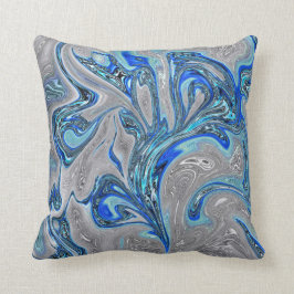 Peacock Blue und Silver Marble Abstrakt Kissen