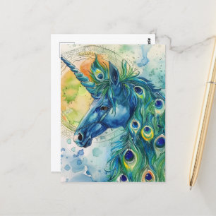 Peacock Blue Unicorn Postkarte
