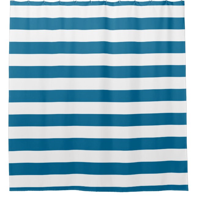 Peacock Blue White Horizontal Strip NL #1 Duschvorhang (Vorderseite)