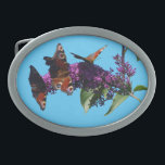 Peacock Butterfliegen auf Buddleja Gürtelschnalle<br><div class="desc">Dieses Foto dieser Pfauenschmetterlinge auf der Buddleja 'Ile de France',  die ich in meinem eigenen Garten nahm. Sie können Ihre eigene Hintergrundfarbe wählen.</div>