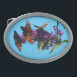 Peacock Butterfliegen auf Buddleja Gürtelschnalle<br><div class="desc">Dieses Foto dieser Pfauenschmetterlinge auf der Buddleja 'Ile de France',  die ich in meinem eigenen Garten nahm. Sie können Ihre eigene Hintergrundfarbe wählen.</div>