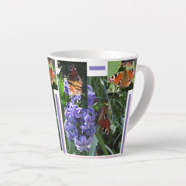 Peacock Butterfly Collage Latte Tasse (Rechte Ecke)