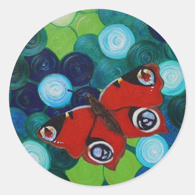 Peacock Butterfly-Malerei Runder Aufkleber (Vorderseite)