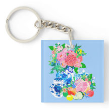 Peacock Chinoiserie Blume Vase Acrylic Schlüsselan
