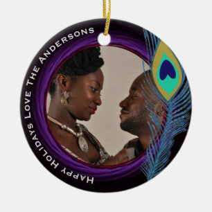 Peacock Christmas PHOTO Ornament Family Names