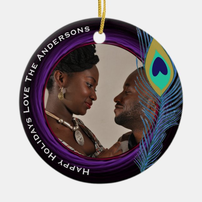 Peacock Christmas PHOTO Ornament Family Names (Vorne)